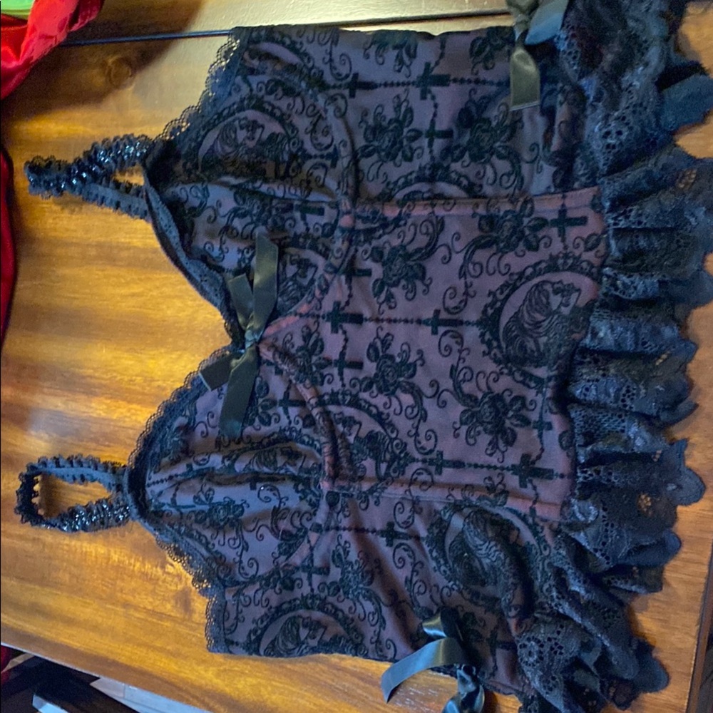 Black Lace Camisole with Bow Details